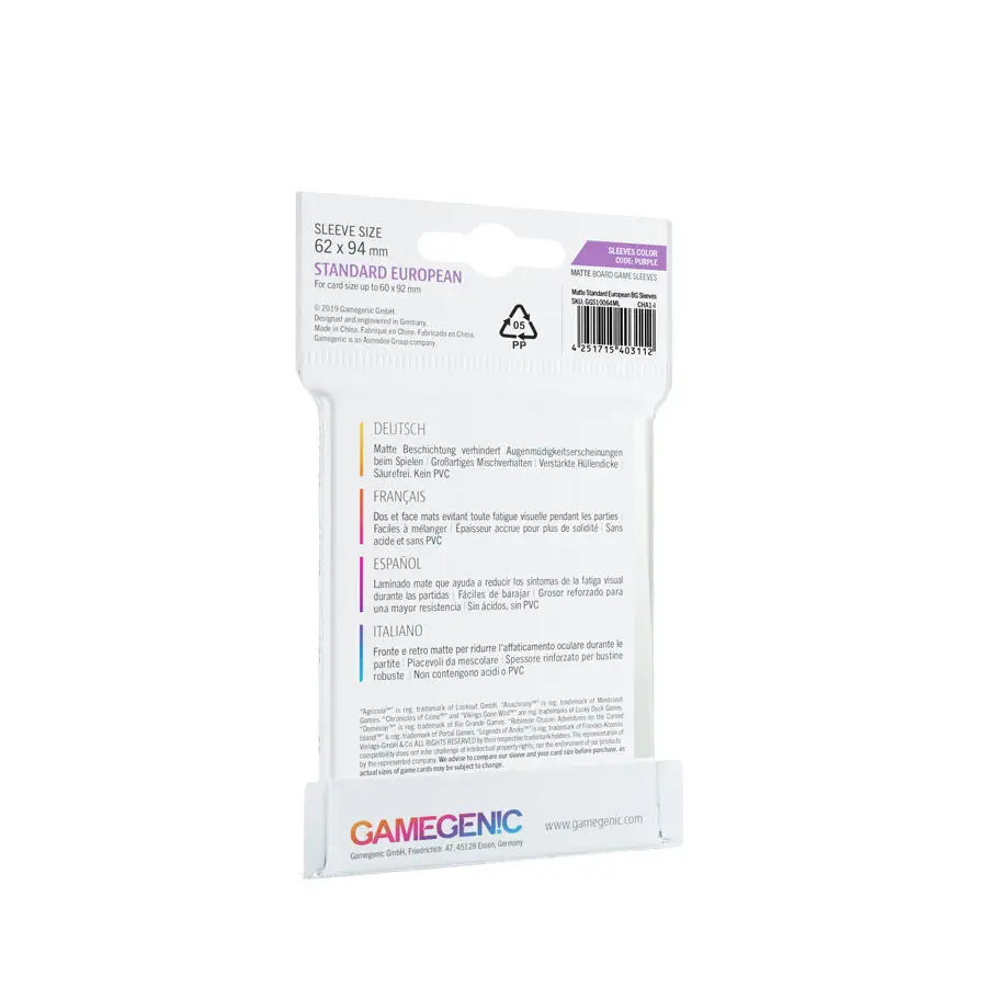 Board Game Sleeves: Matte - European - Standard - Purple (50) - Gamegenic - Accessories
