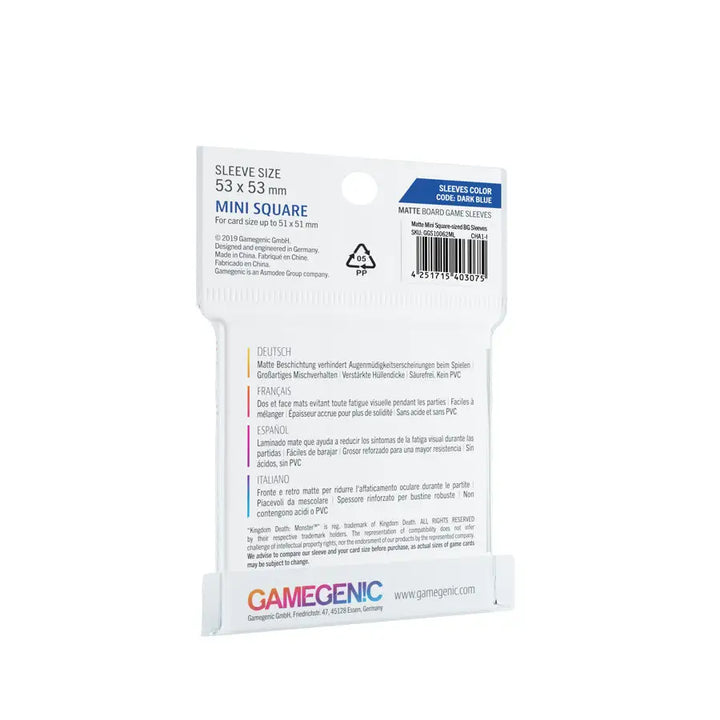 Board Game Sleeves: Matte - Mini Square - Dark Blue (50) - Gamegenic - Accessories