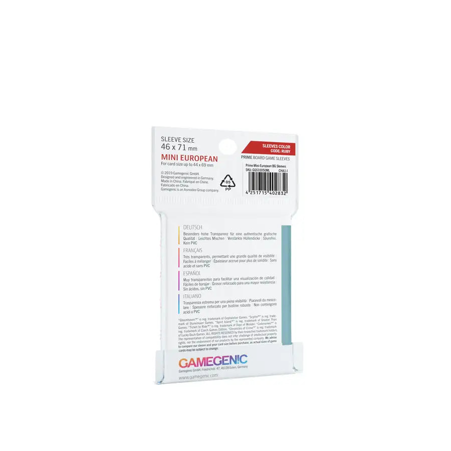 Board Game Sleeves: Prime - European - Mini - Ruby (50) - Gamegenic - Accessories