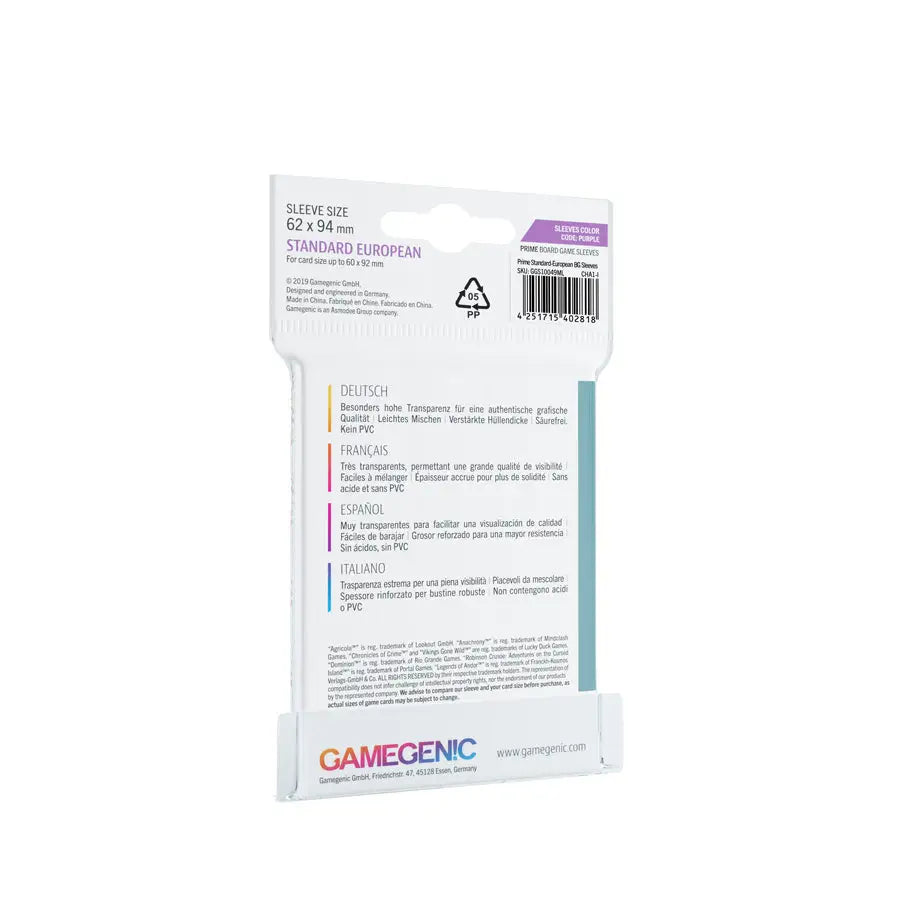Board Game Sleeves: Prime - European - Standard - Purple (50) - Gamegenic - Accessories