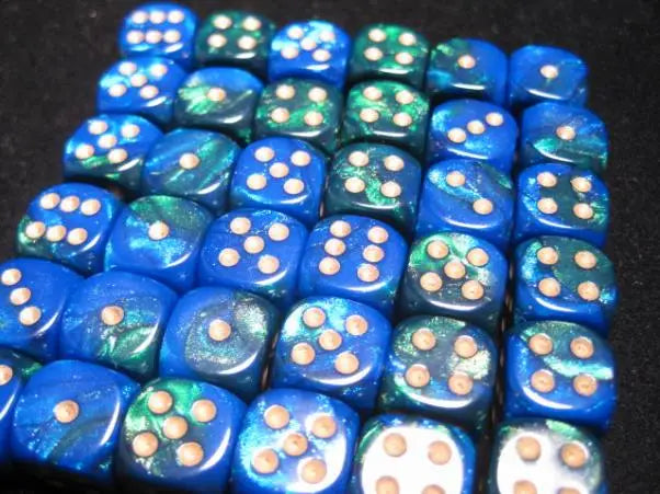 Dice Set: Gemini - Blue Green/Gold - 12mm - d6 (36) - Chessex - Accessories