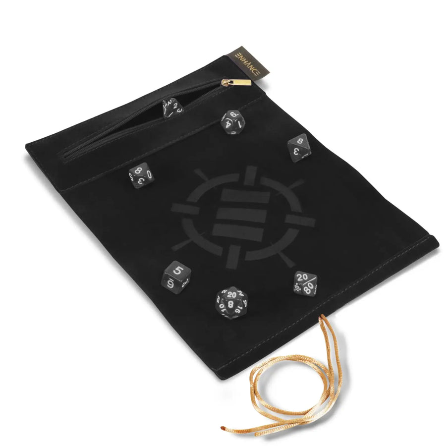 Dice Rolling Mat: Enhance - Roll on a Scroll™ & Acrylic RPG Dice Set (7) - Black - Enhance Gaming - Accessories