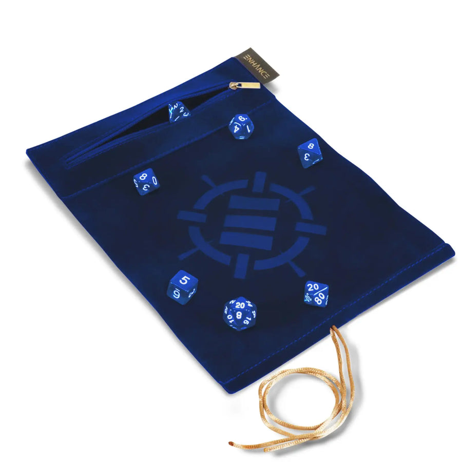 Dice Rolling Mat: Enhance Roll on a Scroll™ & Acrylic RPG Dice Set (7) Blue Enhance Gaming Accessories