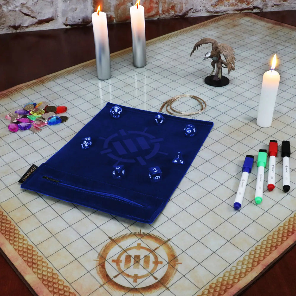 Dice Rolling Mat: Enhance Roll on a Scroll™ & Acrylic RPG Dice Set (7) Blue Enhance Gaming Accessories