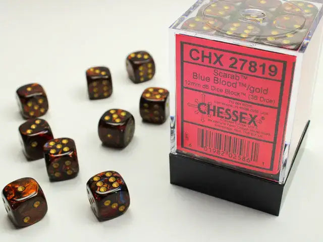 Dice Set: Scarab - Blue Gold/Gold - 12mm - d6 (36) - Chessex - Accessories