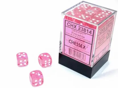 Dice Set: Translucent - Pink/White - 12mm - d6 (36) - Chessex - Accessories