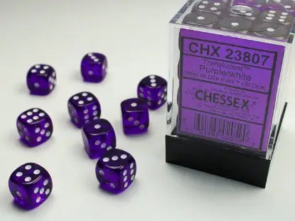 Dice Set: Translucent - Purple/White - 12mm - d6 (36) - Chessex - Accessories