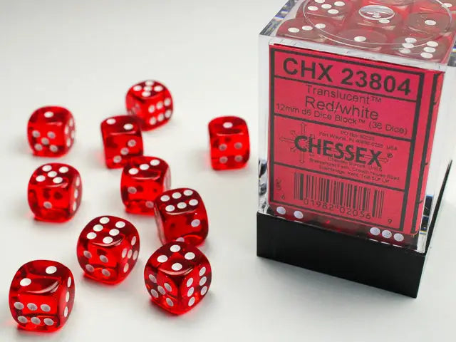 Dice Set: Translucent - Red/White - 12mm - d6 (36) - Chessex - Accessories
