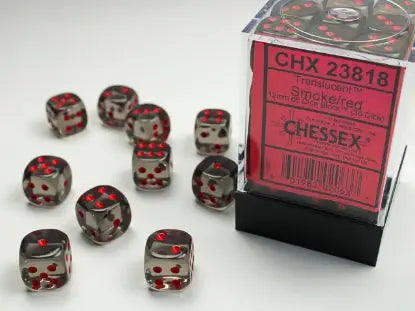 Dice Set: Translucent - Smoke/Red - 12mm - d6 (36) - Chessex - Accessories