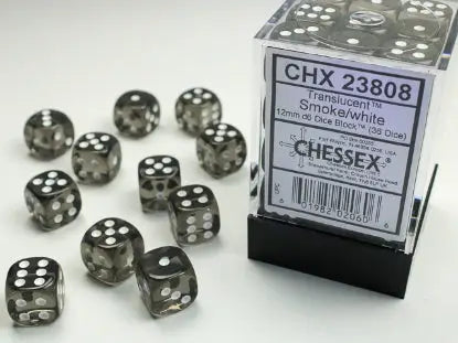 Dice Set: Translucent - Smoke/White - 12mm - d6 (36) - Chessex - Accessories