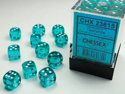 Dice Set: Translucent - Teal/White - 12mm - d6 (36) - Chessex - Accessories