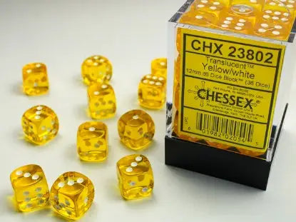 Dice Set: Translucent - Yellow/White - 12mm - d6 (36) - Chessex - Accessories