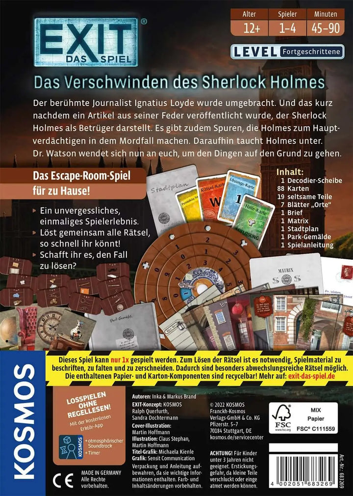 EXIT - Das Spiel: Das Verschwinden des Sherlock Holmes (DE) - KOSMOS - Board Games