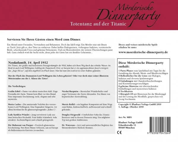 Mörderische Dinnerparty: Totentanz auf der Titanic (DE) - Blaubart Verlags GmbH - Board Games