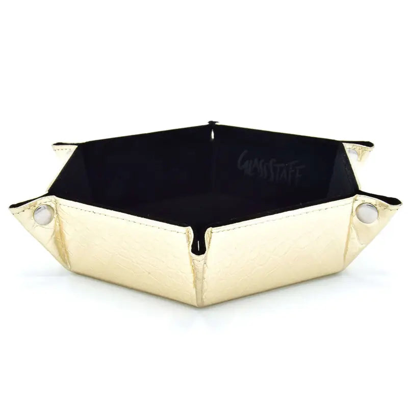 Rolling Tray: Leather - Hexagonal - Foldable - Dragon Skin - Black/Gold - Glassstaff - Accessories
