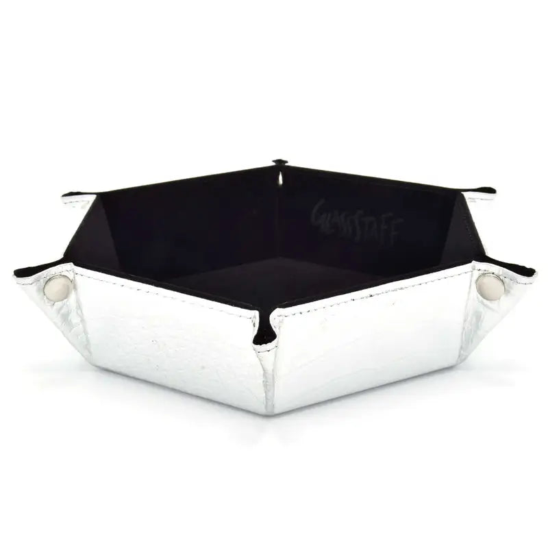 Rolling Tray: Leather - Hexagonal - Foldable - Dragon Skin - Black/Silver - Glassstaff - Accessories