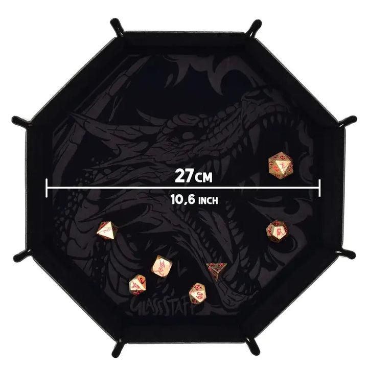 Rolling Tray: Leather - Octagonal - Foldable - Dragon Skin - Black - Glassstaff - Accessories