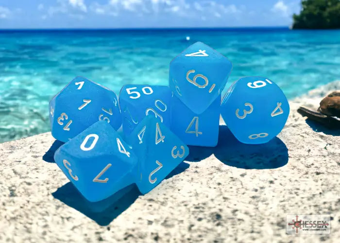 RPG Dice Set: Frosted - Polyhedral - Caribbean Blue/White (7) - Chessex - Accessories