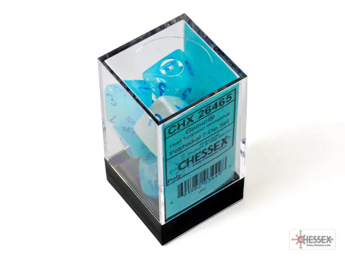 RPG Dice Set: Gemini - Luminary - Polyhedral - Pearl Turquoise-White/Blue (7) - Chessex - Accessories
