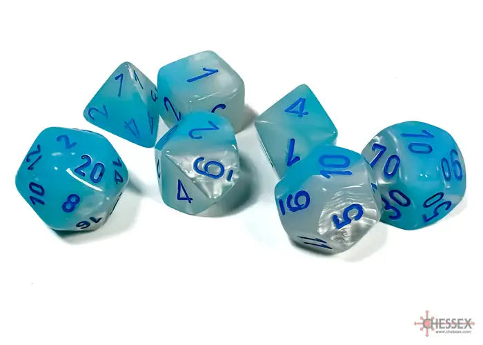 RPG Dice Set: Gemini - Luminary - Polyhedral - Pearl Turquoise-White/Blue (7) - Chessex - Accessories