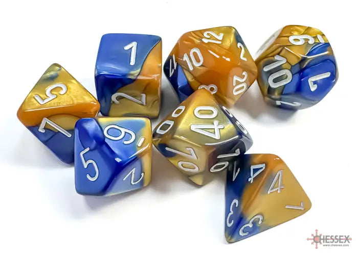 RPG Dice Set: Gemini Polyhedral Blue Gold/White (7) Chessex Accessories