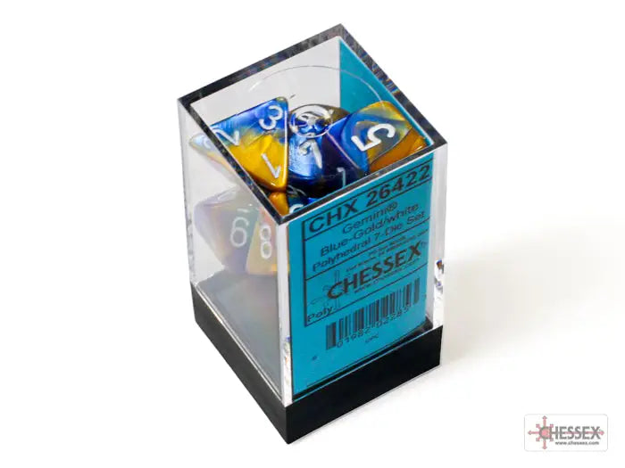 RPG Dice Set: Gemini Polyhedral Blue Gold/White (7) Chessex Accessories