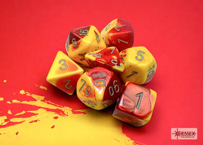 RPG Dice Set: Gemini - Polyhedral - Yellow/Silver Polyhedral (7) - Chessex - Accessories