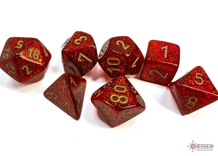 RPG Dice Set: Glitter - Polyhedral - Ruby/Gold (7) - Chessex - Accessories