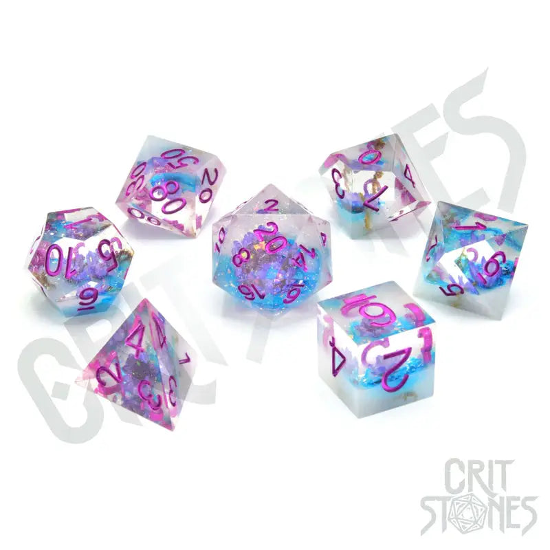 RPG Dice Set: Resin - Sharp Edge - Violet Bloom - Glassstaff - Accessories