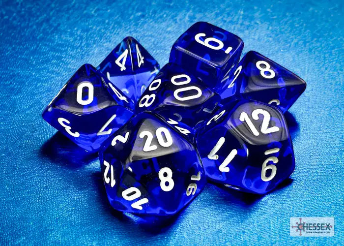 RPG Dice Set: Translucent - Polyhedral - Blue/white (7) - Chessex - Accessories