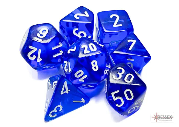 RPG Dice Set: Translucent - Polyhedral - Blue/white (7) - Chessex - Accessories