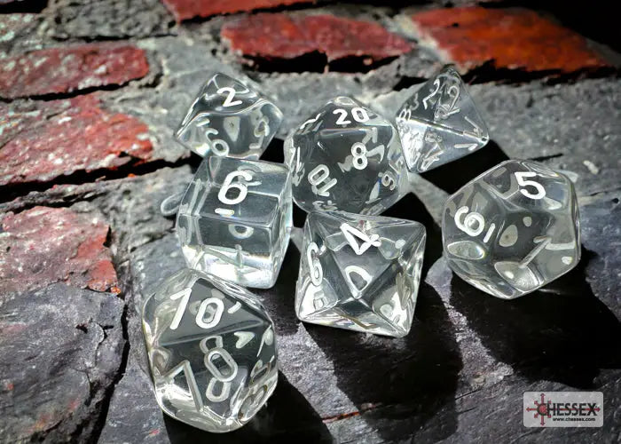 RPG Dice Set: Translucent - Polyhedral - Clear/white (7) - Chessex - Accessories