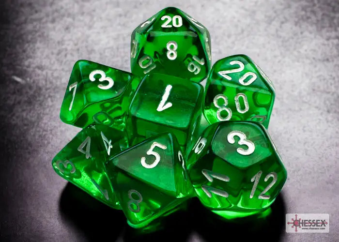 RPG Dice Set: Translucent - Polyhedral - Green/white (7) - Chessex - Accessories