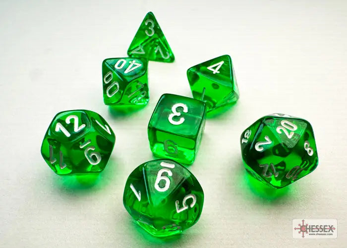 RPG Dice Set: Translucent - Polyhedral - Green/white (7) - Chessex - Accessories