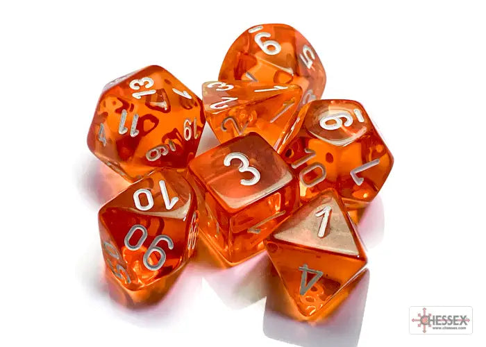 RPG Dice Set: Translucent - Polyhedral - Orange/white (7) - Chessex - Accessories