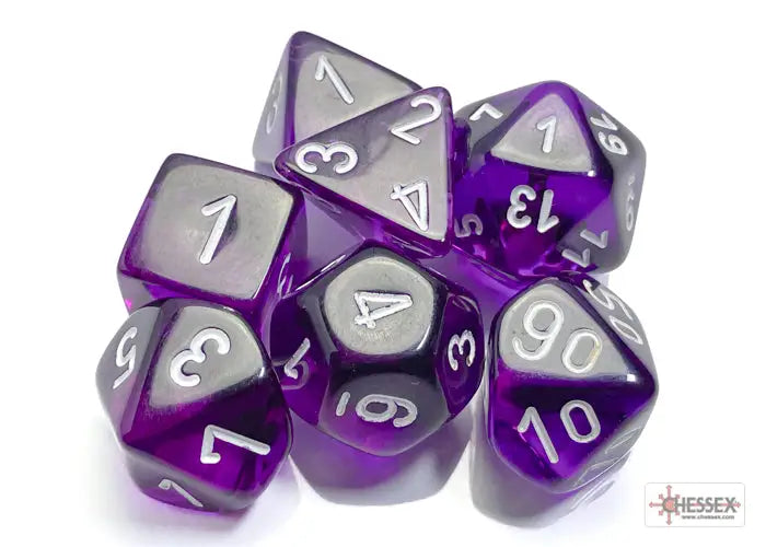 RPG Dice Set: Translucent - Polyhedral - Purple/white (7) - Chessex - Accessories