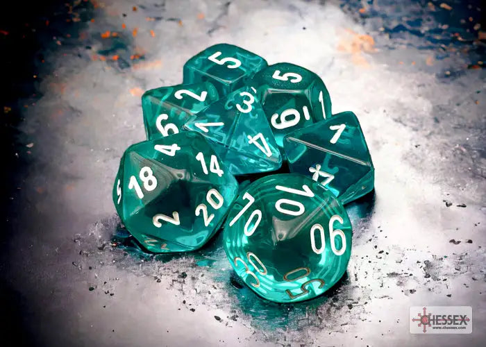 RPG Dice Set: Translucent - Polyhedral - Teal/white (7) - Chessex - Accessories