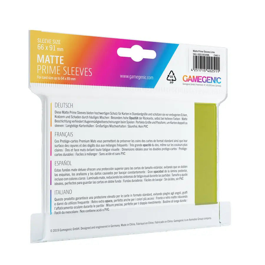 Sleeves: Matte - Prime - Standard - Lime (100) - Gamegenic - Accessories
